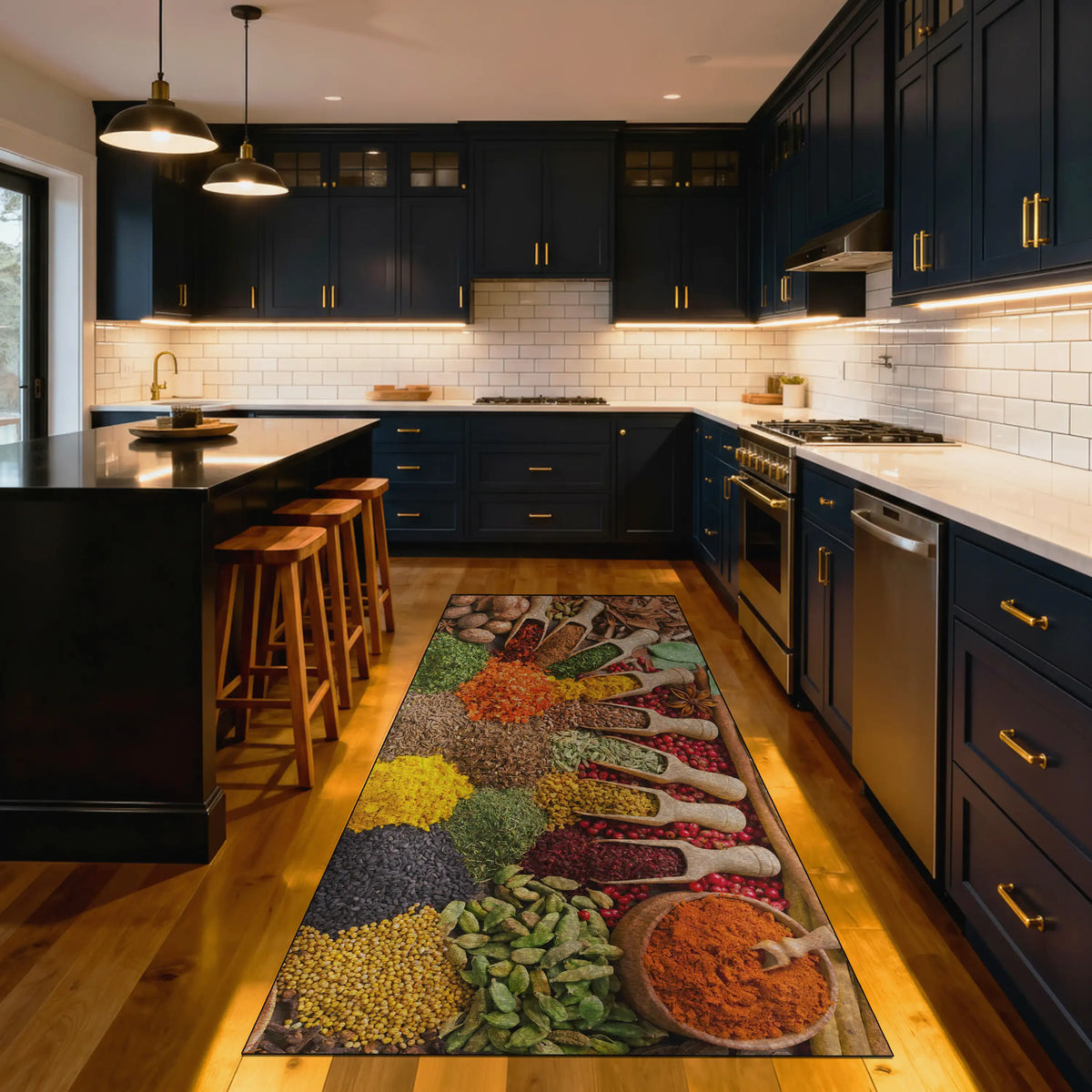Washable non-slip kitchen rug featuring mixed spices