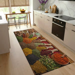 Colorful spice kitchen rug with rustic wooden background