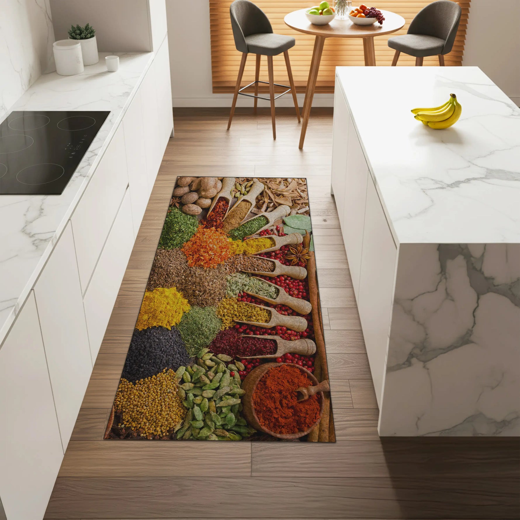 Rustic kitchen rug with vivid spice and seasoning design