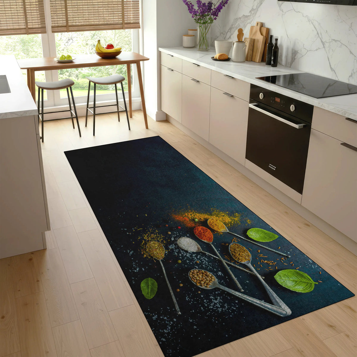 Washable non-slip runner rug with spice pattern