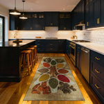 Washable non-slip kitchen runner rug with spice design