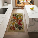 Machine washable rug featuring herbs and wooden texture