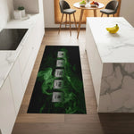 Science-inspired washable kitchen rug with black background