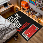 Custom sneaker box rug with black and red label design