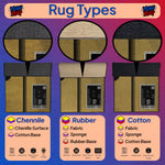 Illustration of different rug types with labels on a colorful background

