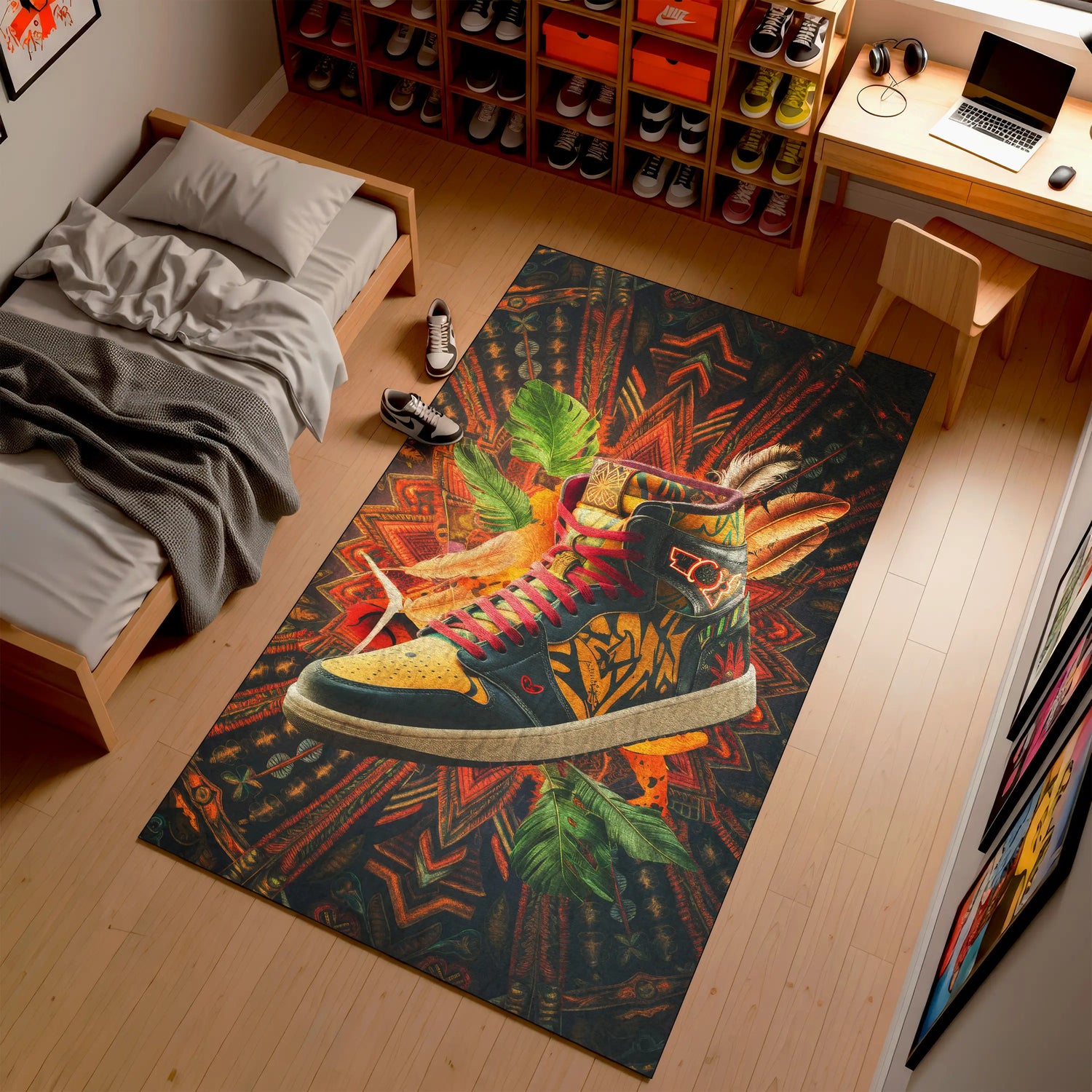 Tribal Jungle Sneaker Rug – Colorful Washable Non-Slip | SneakerHead