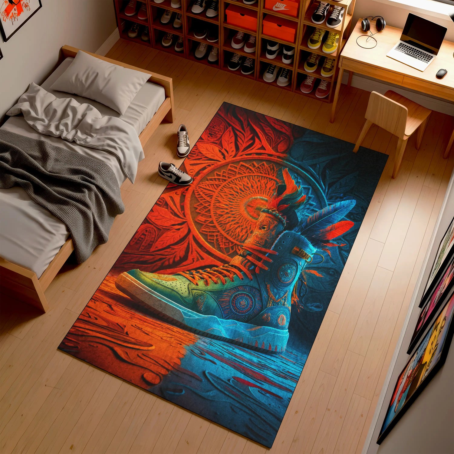 Psychedelic Sneaker Rug – Mandala Washable Non-Slip Decor | SneakerHead