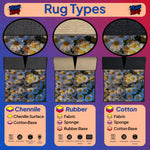 Comparison of rug types with floral pattern on a purple background