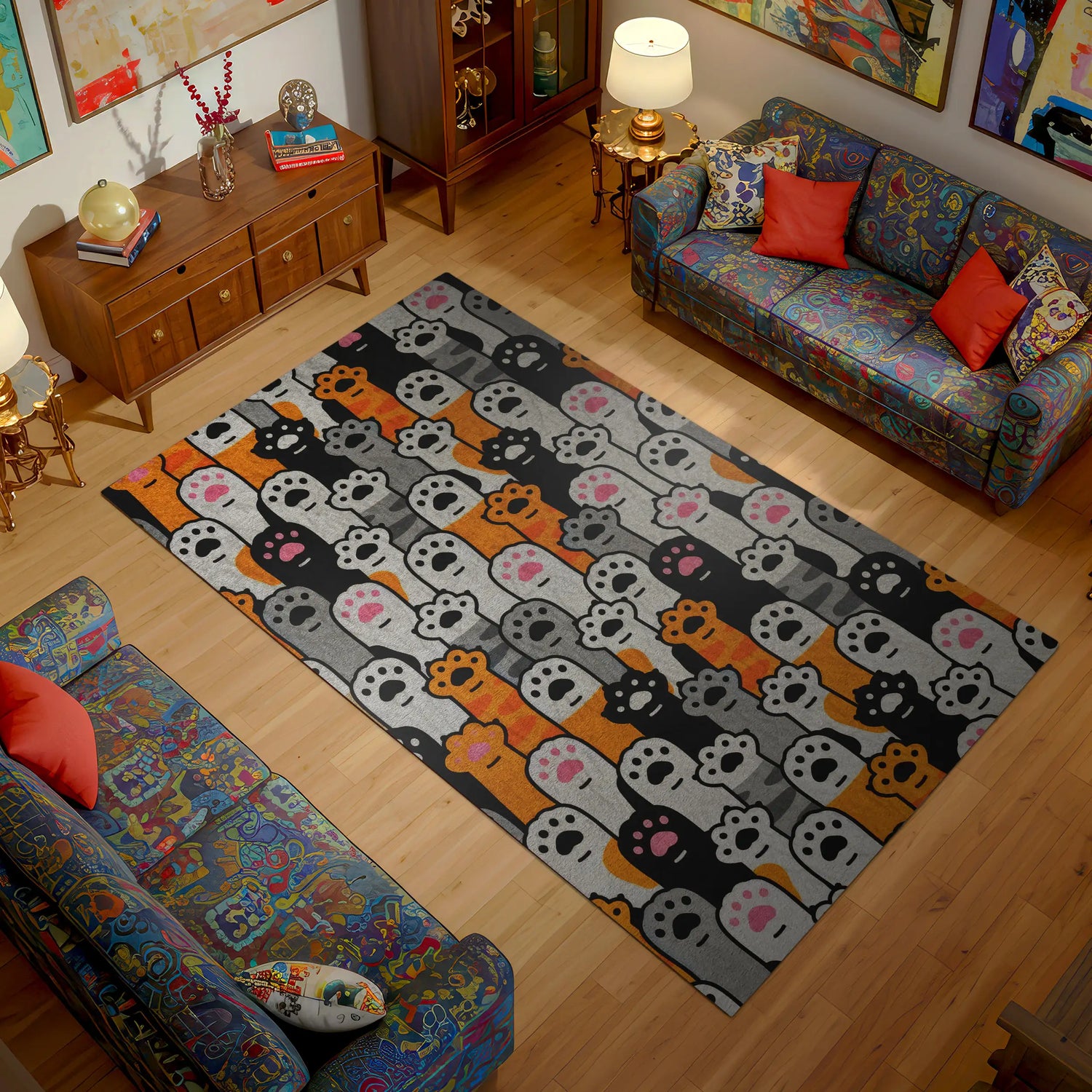 Cute Cat Paw Pattern Rug – Adorable Kitty Design Carpet