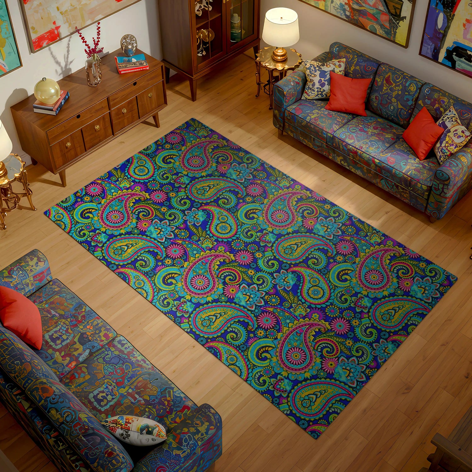 Vibrant Boho Paisley Rug – Colorful Floral Paisley Pattern Carpet