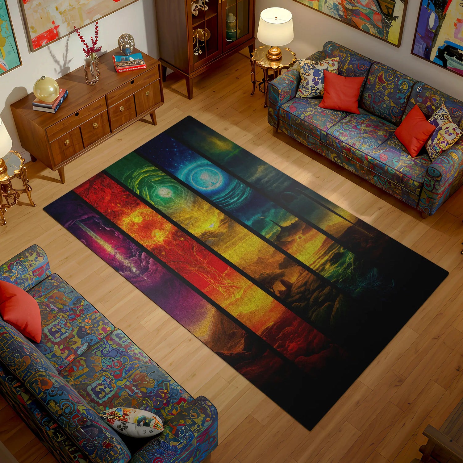 Galaxy Stripe Art Rug – Colorful Cosmic Landscape Carpet