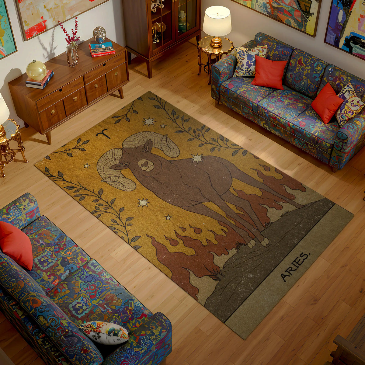 Astrological Rug Aries Zodiac Rug – Boho Ram Astrology Art Carpet – YeahRug