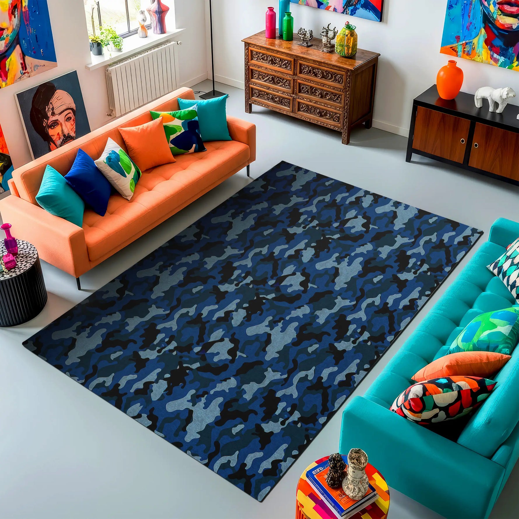 Non-slip navy camouflage carpet for bedroom and living room
