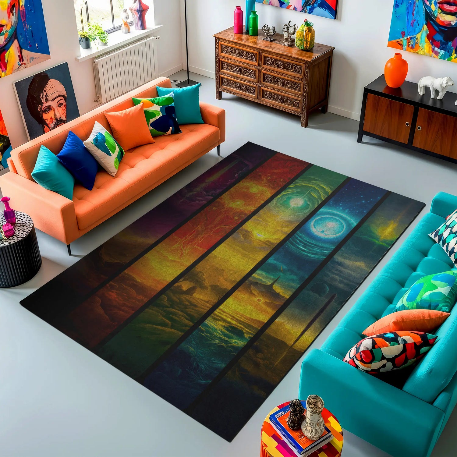 Galaxy Stripe Art Rug – Colorful Cosmic Landscape Carpet