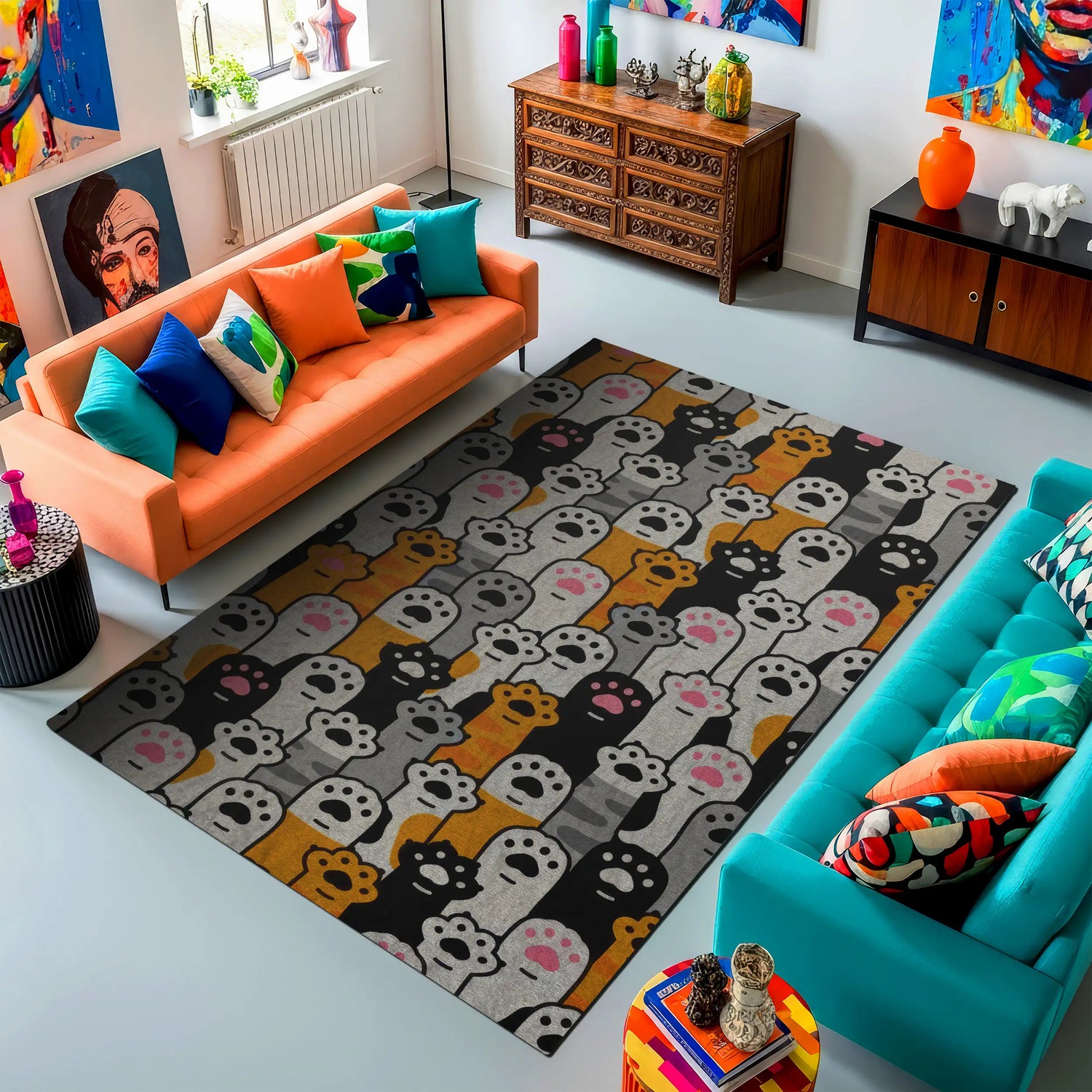 Cute Cat Paw Pattern Rug – Adorable Kitty Design Carpet