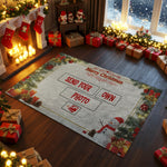 Custom photo Christmas rug with holiday border and snowman