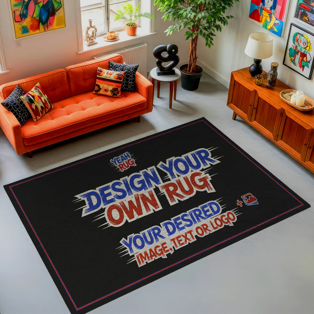 Close-up view showing chenille, rubber, and cotton rug material options