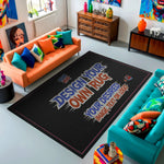 Custom rug with personalized photo design in colorful living room