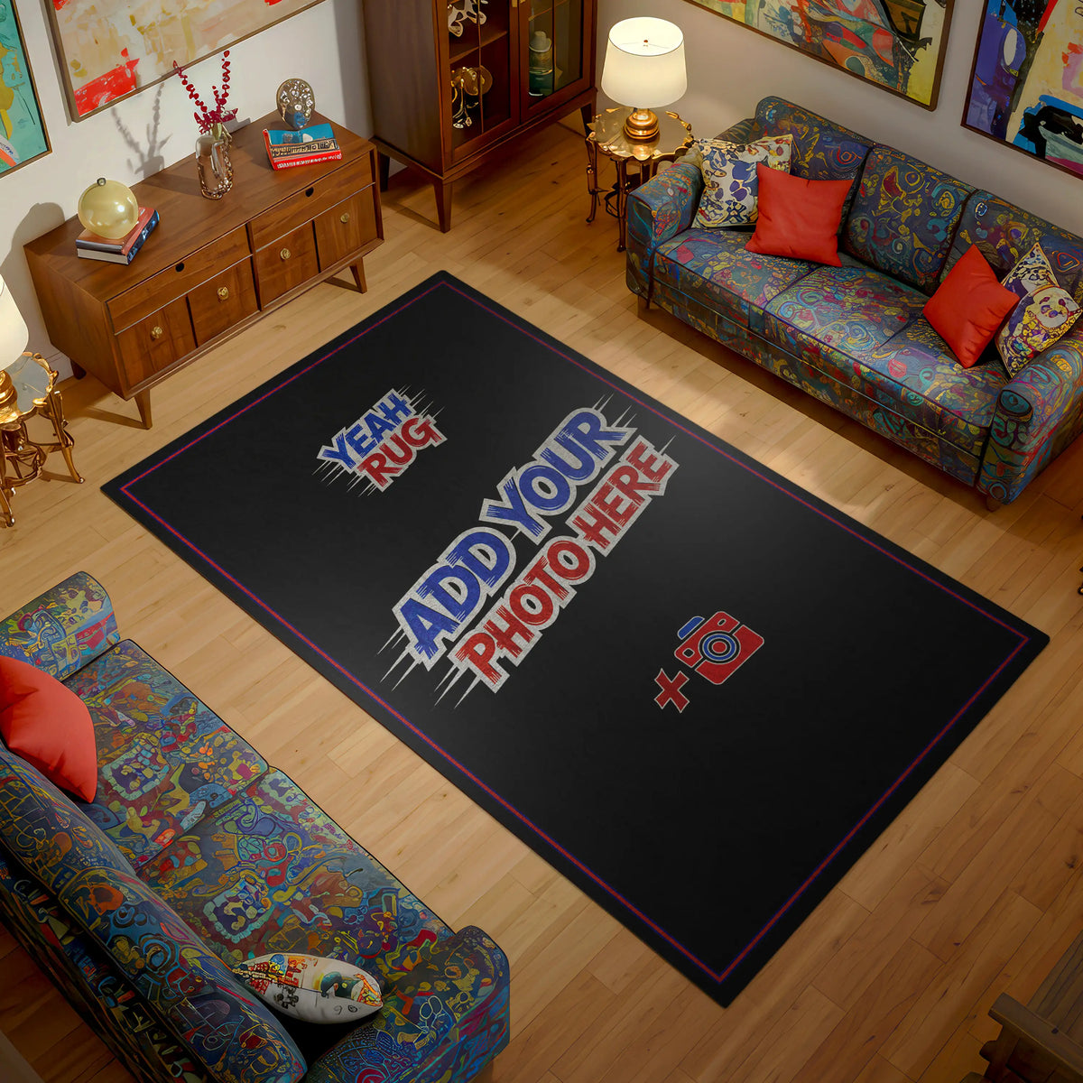 Design your own rug with custom image or logo displayed on floor